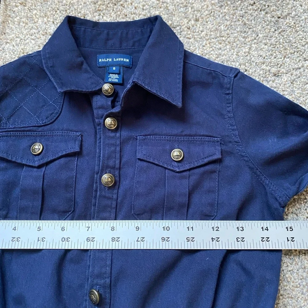 Ralph Lauren Girl Dress Size 8 Navy Button Front Above Knee Long Sleeve School